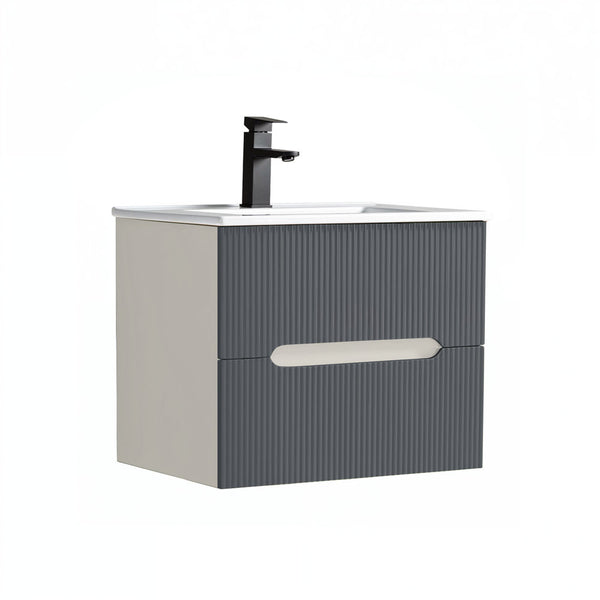 Leziter Masca chiuveta baie Trent 60 cu lavoar, 2 sertare, alb-gri antracit