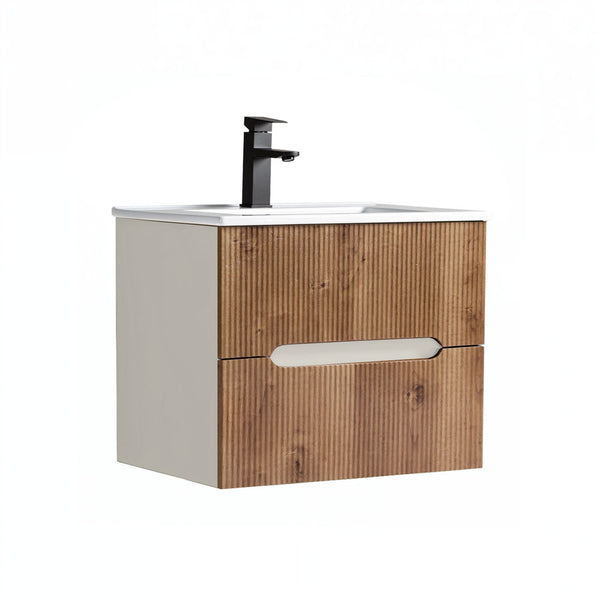 Leziter Masca chiuveta baie Trent 60 cu lavoar, 2 sertare, stejar alb-sunset