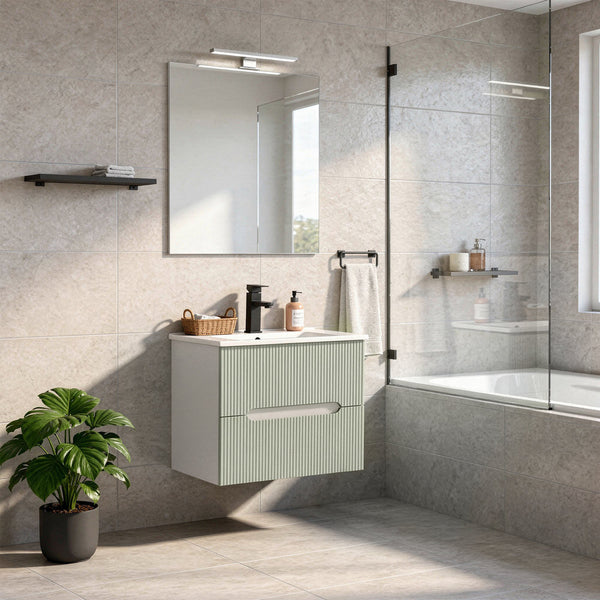 Leziter Masca chiuveta baie Trent 60 cu lavoar, 2 sertare, alb-verde
