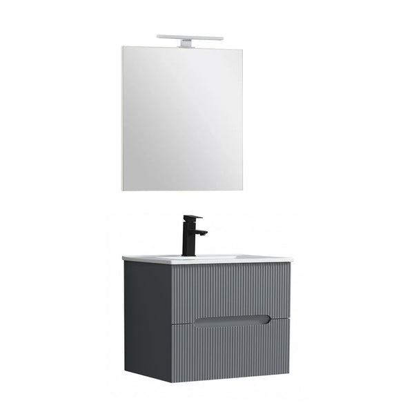 Leziter Set mobilier baie Trent 60 cu lavoar, oglinda, 2 sertare, 60x80 cm, gri antracit
