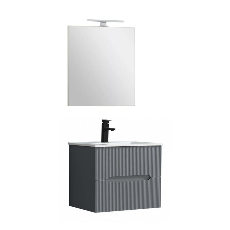 Leziter Set mobilier baie Trent 60 cu lavoar, oglinda, 2 sertare, 60x80 cm, gri antracit
