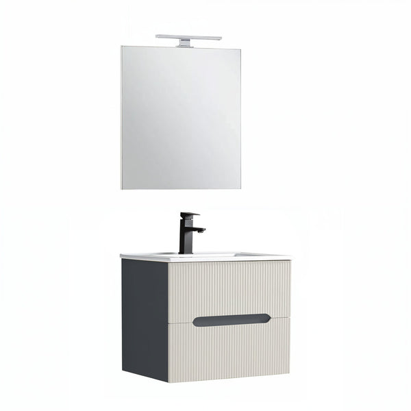Leziter Set mobilier baie Trent 60 cu lavoar, oglinda, 2 sertare, 60x80 cm, antracit gri-alb