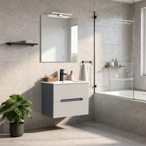 Leziter Set mobilier baie Trent 60 cu lavoar, oglinda, 2 sertare, 60x80 cm, antracit gri-alb