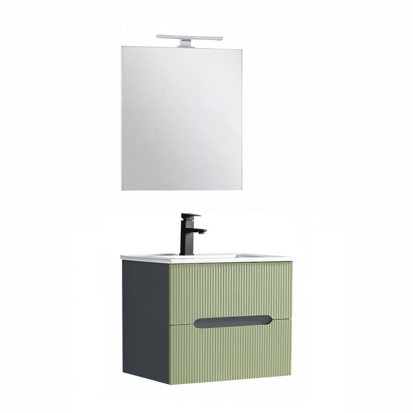 Leziter Trent mobilier de baie 60 cm chiuvetă ceramică (2 sertare) cu oglindă 60x80 cm gri antracit-verde fistic