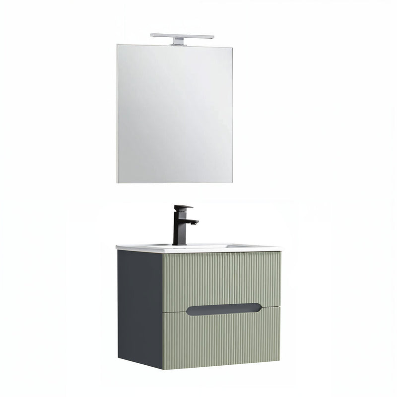 Leziter Trent Mobilier de baie 60 cm lavoar ceramic (2 sertare) cu oglindă 60x80 cm gri antracit-verde-oliv