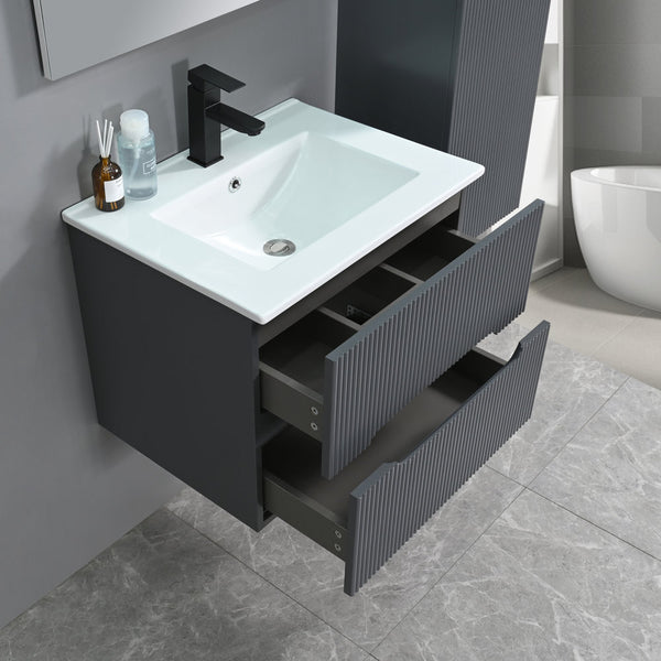Leziter Set mobilier baie Trent 60 cu lavoar, oglinda, 2 sertare, 60x80 cm, gri antracit