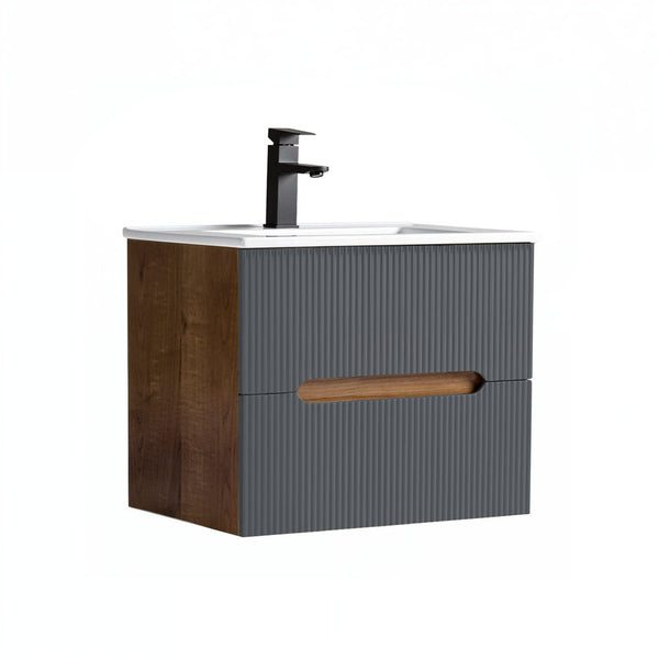 Leziter Dulap de baie inferior Trent 60 cu chiuvetă ceramică (2 sertare) stejar sunset-gri antracit