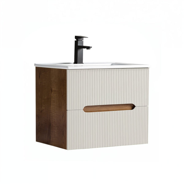 Leziter Masca chiuveta baie Trent 60 cu lavoar, 2 sertare, sunset oak-alb