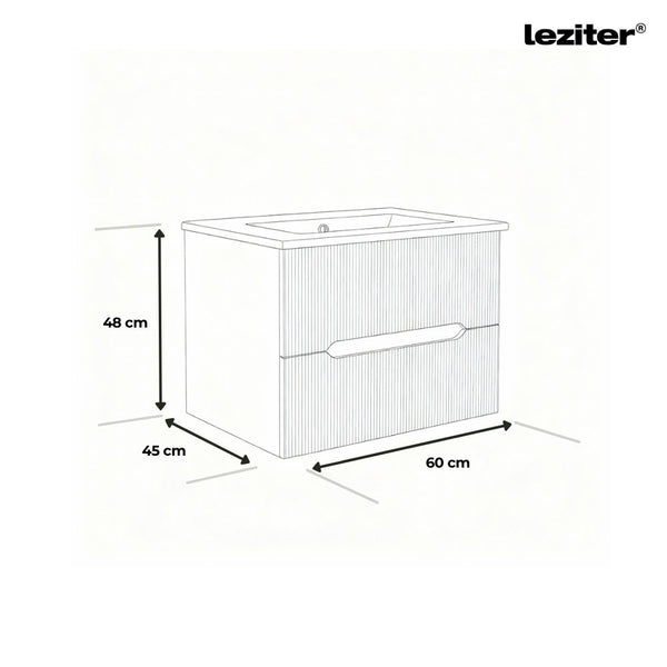 Leziter Masca chiuveta baie Trent 60 cu lavoar, 2 sertare, sunset oak-alb