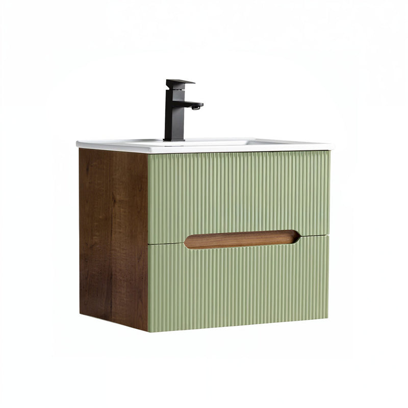 Leziter Trent 60 dulap de baie inferior cu chiuvetă ceramică (2 sertare) stejar apus de soare-verde fistic