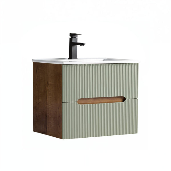 Leziter Trent 60 dulap de baie inferior cu chiuvetă ceramică (2 sertare) stejar apus de soare-olive verde
