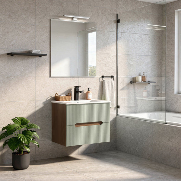 Leziter Trent 60 dulap de baie inferior cu chiuvetă ceramică (2 sertare) stejar apus de soare-olive verde
