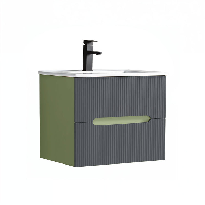 Leziter Trent 60 dulap de baie inferior cu chiuvetă ceramică (2 sertare) verde fistic-gri antracit