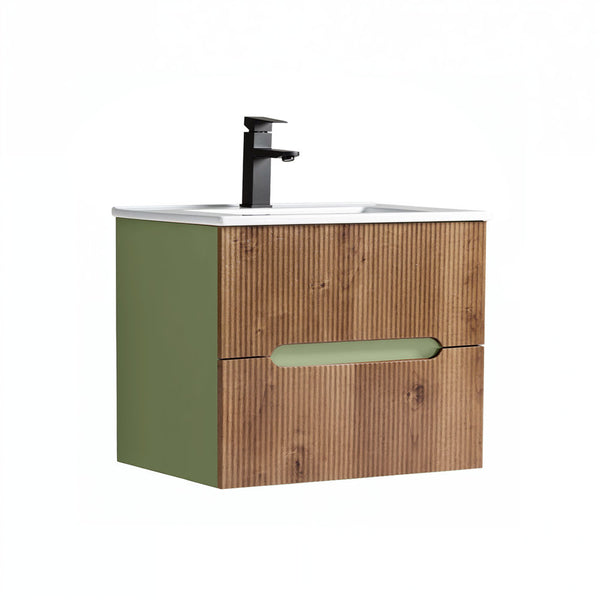Leziter Trent 60 dulap de baie inferior cu chiuvetă ceramică (2 sertare) verde fistic - stejar apus de soare
