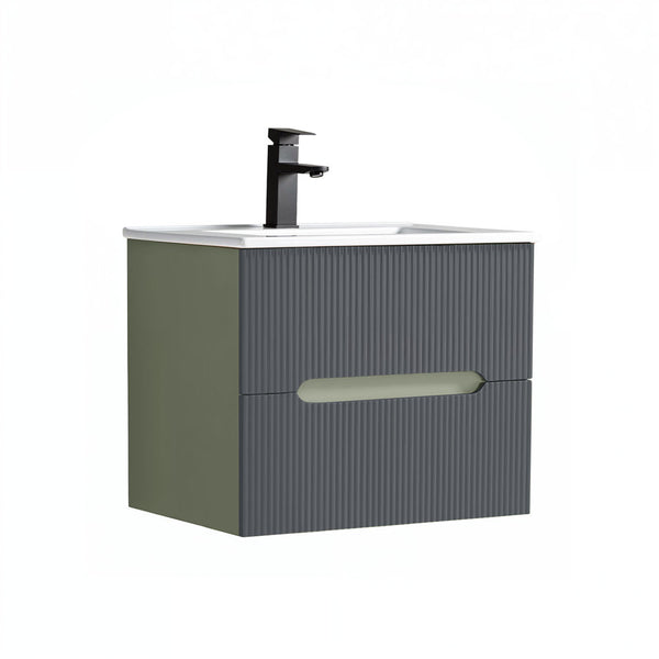 Leziter Trent 60 dulap de baie inferior cu chiuvetă ceramică (2 sertare) verde măslin-gri antracit
