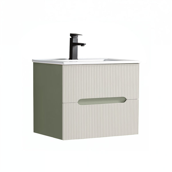 Leziter Masca chiuveta baie Trent 60 cu lavoar, 2 sertare, verde-alb