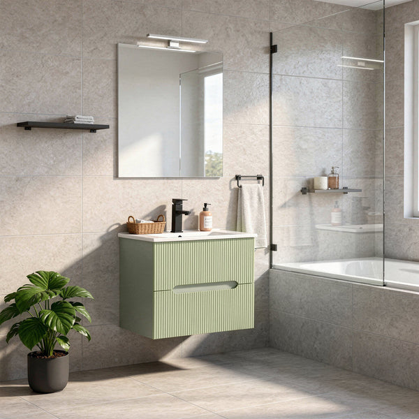 Leziter Trent 60 dulap de baie inferior cu chiuvetă ceramică (2 sertare) verde măslin verde fistic