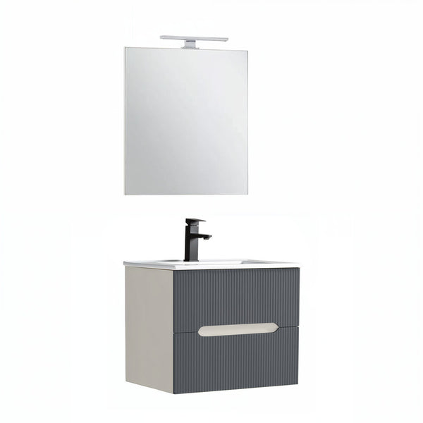 Leziter Set mobilier baie Trent 60 cu lavoar, oglinda, 2 sertare, 60x80 cm, alb-antracit gri