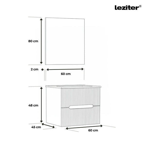 Leziter Set mobilier baie Trent 60 cu lavoar, oglinda, 2 sertare, 60x80 cm, alb-antracit gri