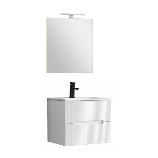Leziter Set mobilier baie Trent 60 cu lavoar, oglinda, 2 sertare, 60x80 cm, alb