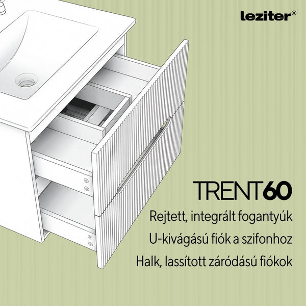 Leziter Set mobilier baie Trent 60 cu lavoar, oglinda, 2 sertare, 60x80 cm, stejar alb-sunset