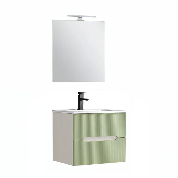 Leziter Set mobilier baie Trent 60 cu lavoar, oglinda, 2 sertare, 60x80 cm, alb-verde deschis