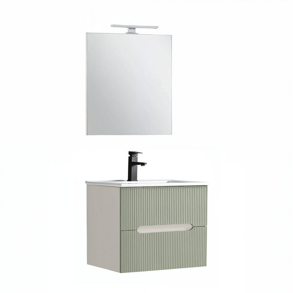 Leziter Set mobilier baie Trent 60 cu lavoar, oglinda, 2 sertare, 60x80 cm, alb-verde