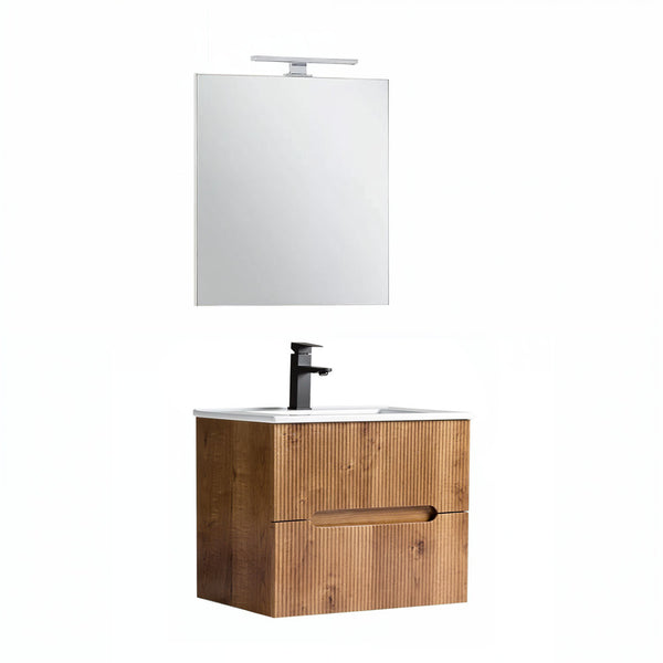 Leziter Set mobilier baie Trent 60 cu lavoar, oglinda, 2 sertare, 60x80 cm, stejar apus de soare