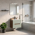 Leziter Trent Mobilier de baie 60 cm lavoar ceramic (2 sertare) cu oglindă 60x80 cm stejar sunset-olive verde