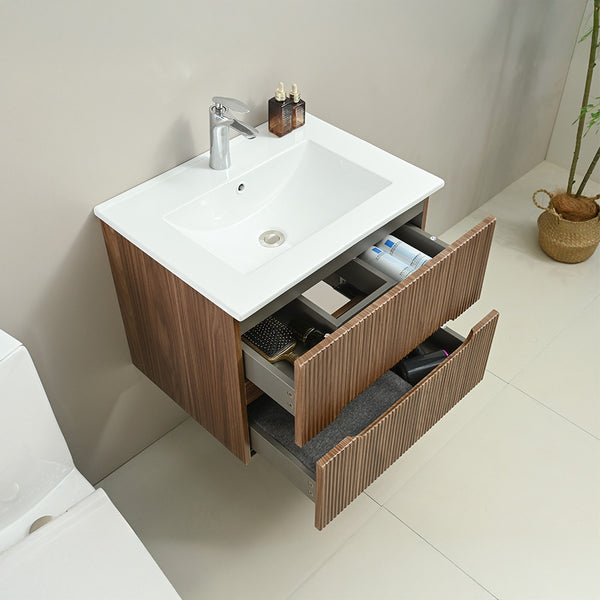 Leziter Set mobilier baie Trent 60 cu lavoar, oglinda, 2 sertare, 60x80 cm, stejar apus de soare