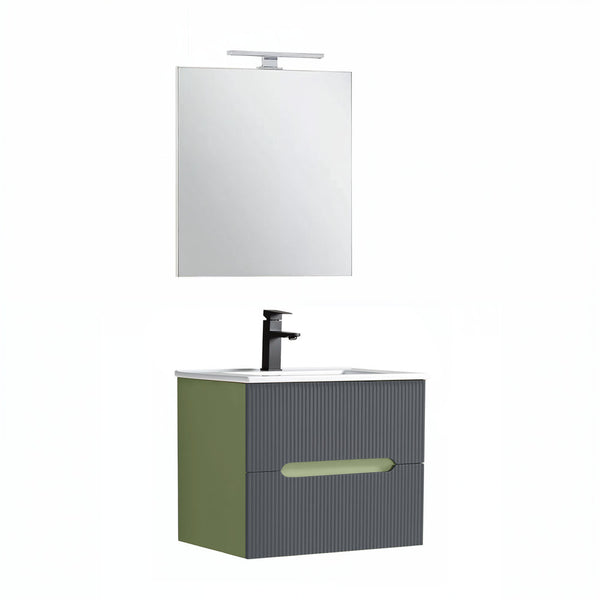 Leziter Trent mobilier de baie 60 cm chiuvetă ceramică (2 sertare) cu oglindă 60x80 cm verde fistic-gri antracit