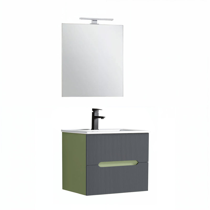 Leziter Trent mobilier de baie 60 cm chiuvetă ceramică (2 sertare) cu oglindă 60x80 cm verde fistic-gri antracit