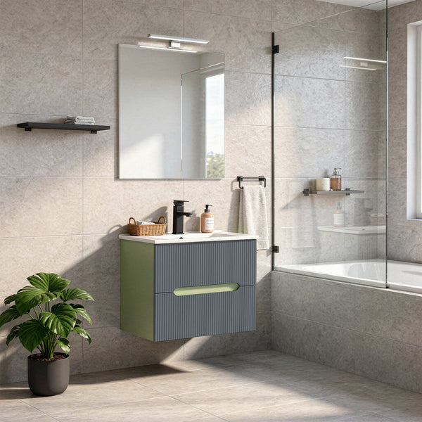 Leziter Trent mobilier de baie 60 cm chiuvetă ceramică (2 sertare) cu oglindă 60x80 cm verde fistic-gri antracit
