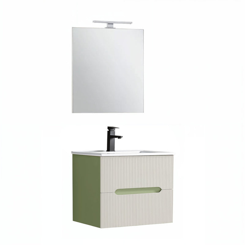 Leziter Set mobilier baie Trent 60 cu lavoar, oglinda, 2 sertare, 60x80 cm, verde deschis-alb