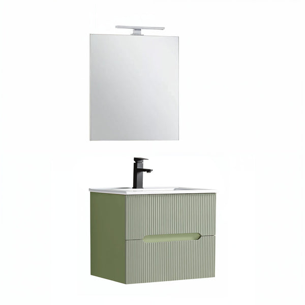 Leziter Trent mobilier de baie 60 cm chiuvetă ceramică (2 sertare) cu oglindă 60x80 cm verde fistic-verde-olive