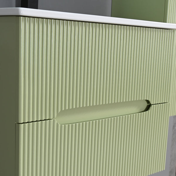 Leziter Set mobilier baie Trent 60 cu lavoar, oglinda, 2 sertare, 60x80 cm, verde deschis
