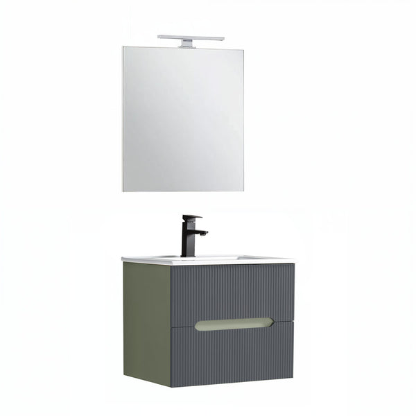 Leziter Trent mobilier de baie 60 cm chiuvetă ceramică (2 sertare) cu oglindă 60x80 cm verde măslin-gri antracit