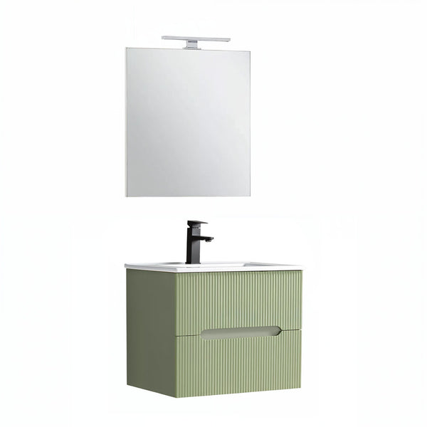 Leziter Trent mobilier de baie 60 cm chiuvetă ceramică (2 sertare) cu oglindă 60x80 cm verde măslin verde-pistachio