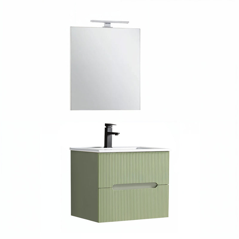 Leziter Trent mobilier de baie 60 cm chiuvetă ceramică (2 sertare) cu oglindă 60x80 cm verde măslin verde-pistachio