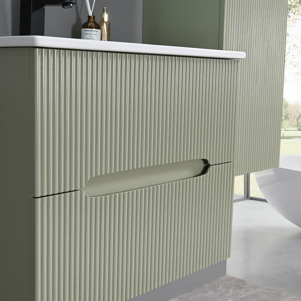Leziter Set mobilier baie Trent 60 cu lavoar, oglinda, 2 sertare, 60x80 cm, verde
