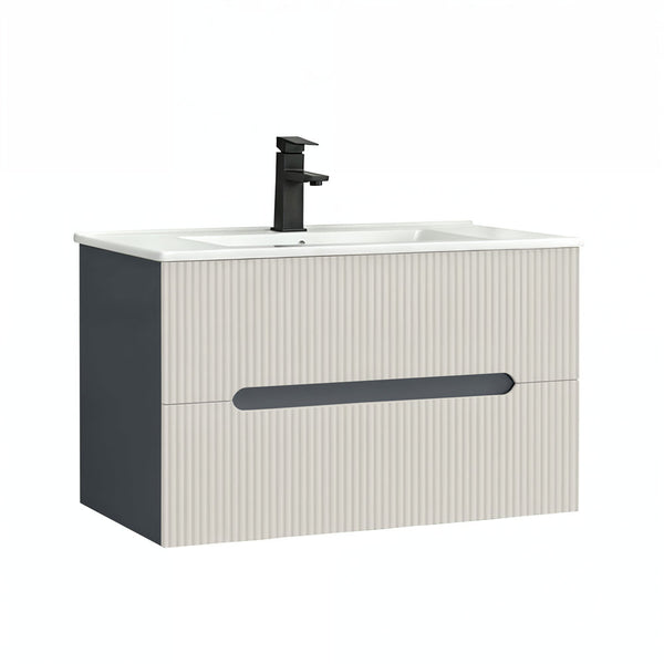 Leziter Masca chiuveta baie Trent 80 cu lavoar, 2 sertare, gri antracit-alb
