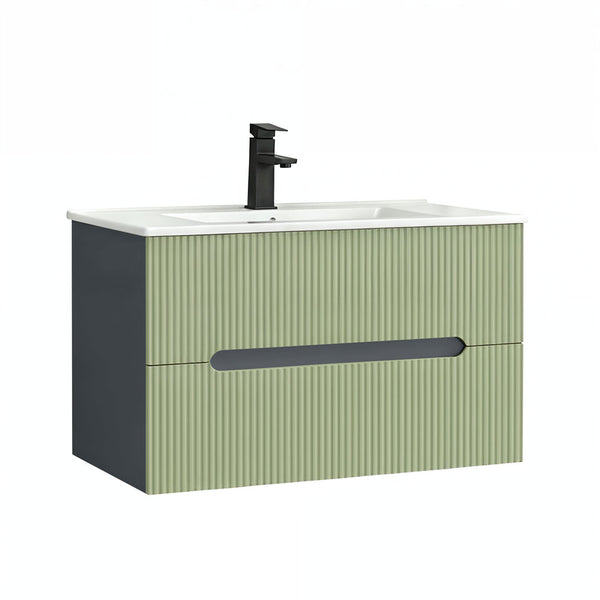 Leziter Trent 80 dulap de baie inferior cu chiuvetă ceramică (2 sertare) gri antracit-verde fistic