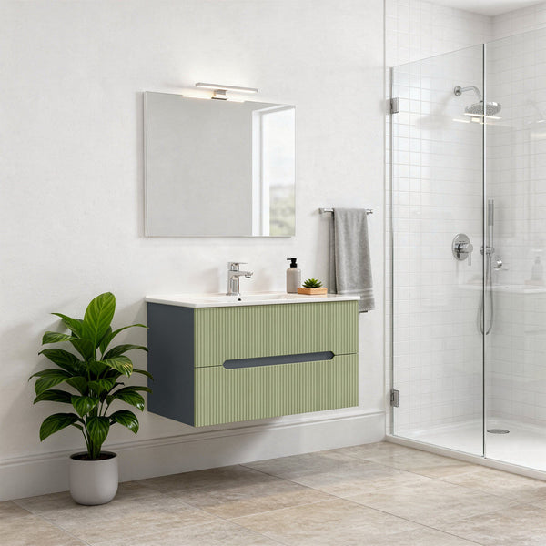 Leziter Trent 80 dulap de baie inferior cu chiuvetă ceramică (2 sertare) gri antracit-verde fistic
