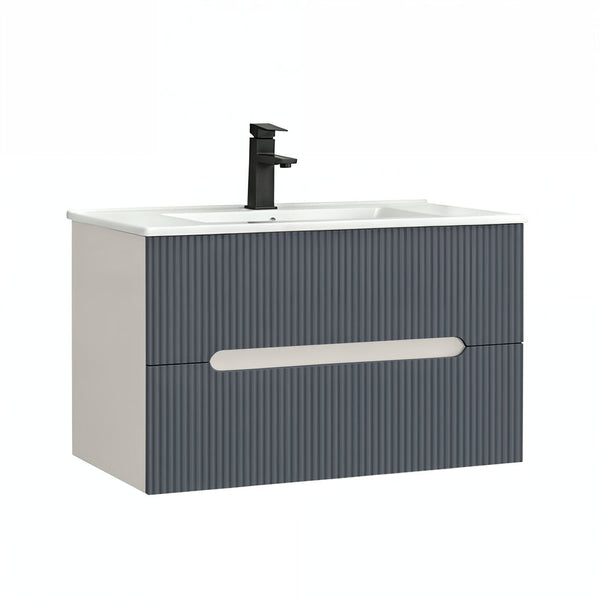 Leziter Masca chiuveta baie Trent 80 cu lavoar, 2 sertare, alb-gri antracit