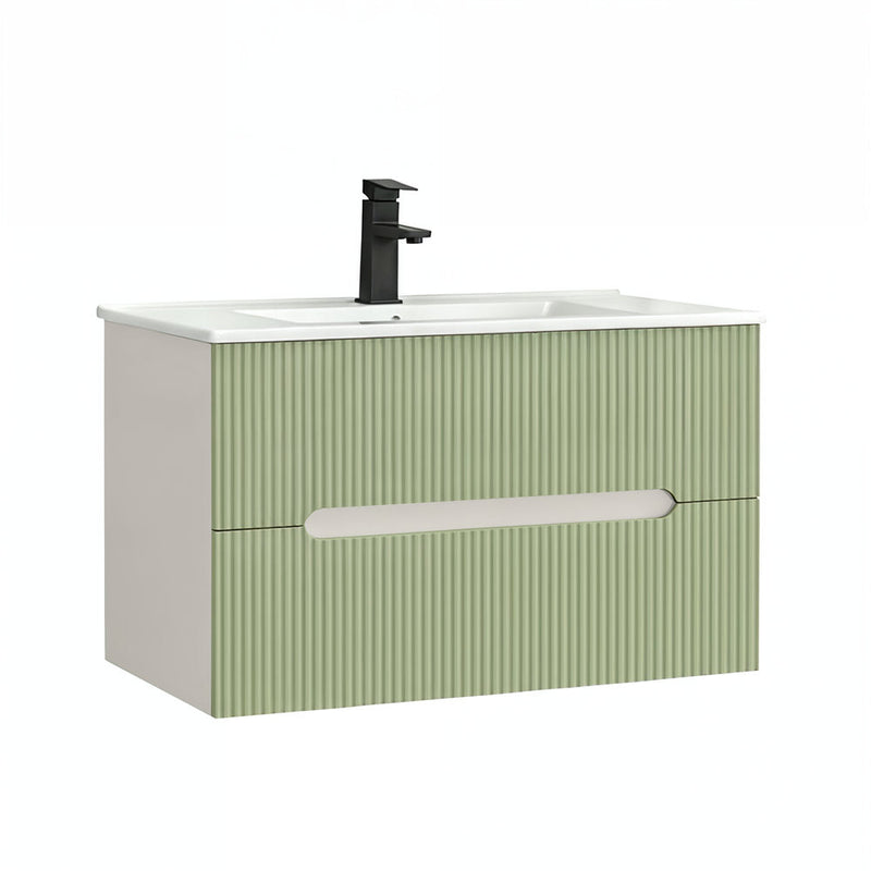Leziter Masca chiuveta baie Trent 80 cu lavoar, 2 sertare, alb-verde deschis