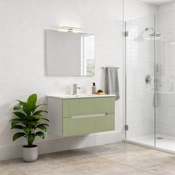 Leziter Masca chiuveta baie Trent 80 cu lavoar, 2 sertare, alb-verde deschis