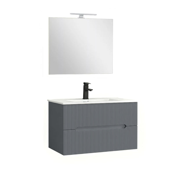 Leziter Set mobilier baie Trent 80 cu lavoar, oglinda, 2 sertare, 60x80 cm, gri antracit
