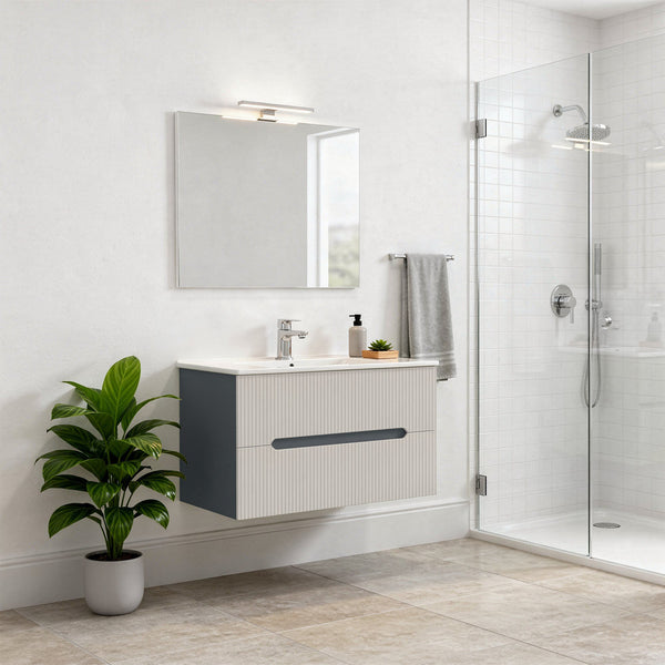 Leziter Set mobilier baie Trent 80 cu lavoar, oglinda, 2 sertare, 60x80 cm, antracit gri-alb