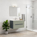 Leziter Trent Mobilier de baie 80 cm lavoar ceramic (2 sertare) cu oglindă 60x80 cm gri antracit-verde-oliv