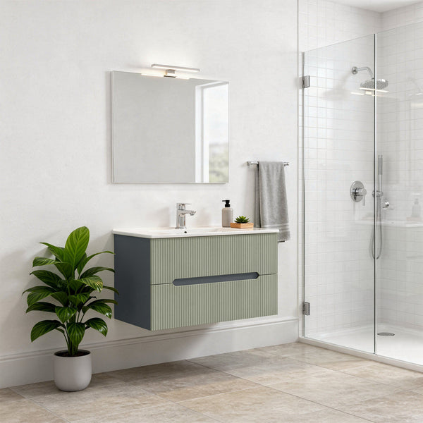 Leziter Trent Mobilier de baie 80 cm lavoar ceramic (2 sertare) cu oglindă 60x80 cm gri antracit-verde-oliv